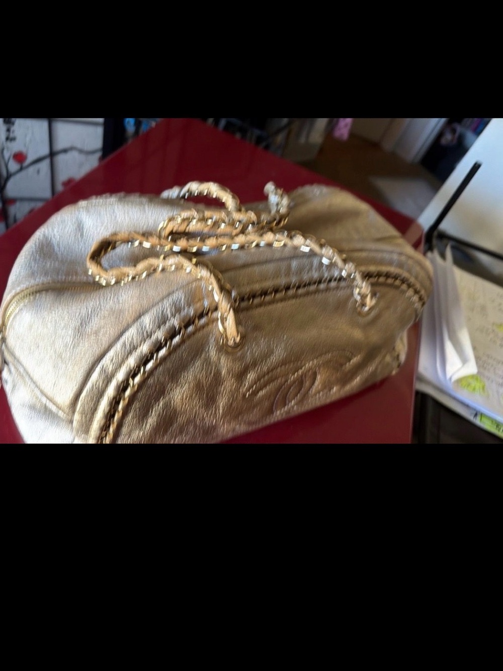 CHANEL Metallic Gold Quilted Shoulder Bag